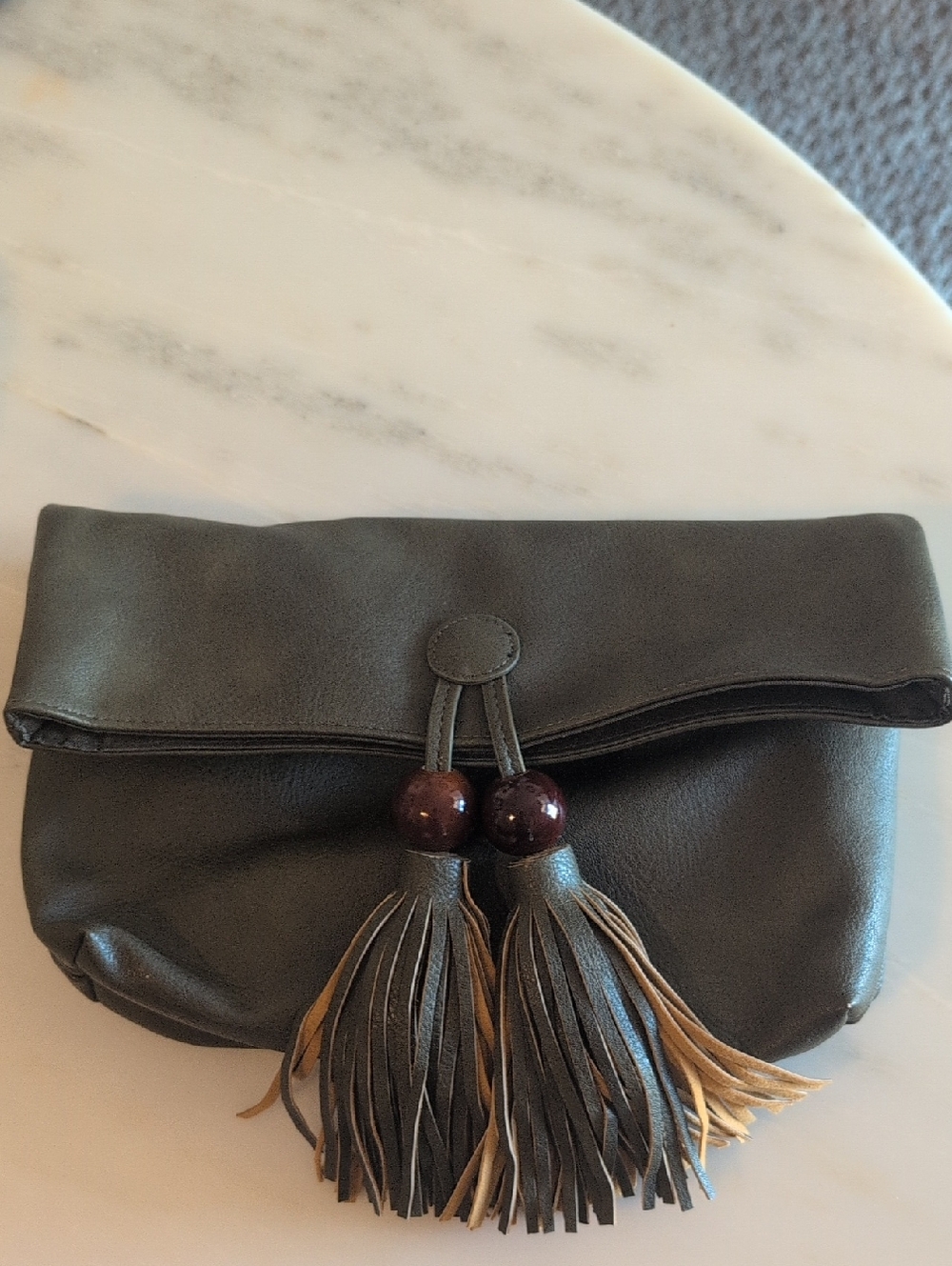 Anthropology Leather Foldover Tassel Clutch